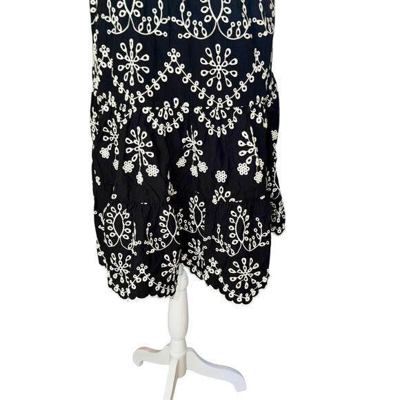 Karen Kane Black White Embroidered Cotton SleevelessDress Large Boho Cottagecore - Picture 7 of 9